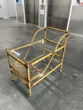 Vintage Mid-Century Two-Tier Rattan and Glass Bar Cart