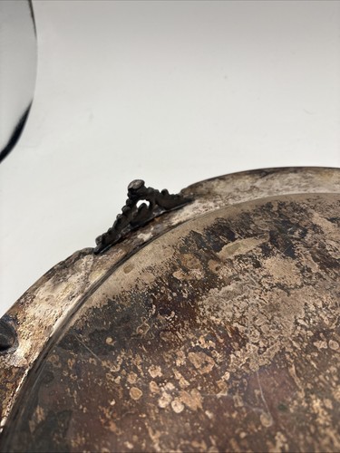 Mid-Century Vintage Sheridan Silver Co. 14 1/2" Round Handled Tray W/ Feet - Picture 10 of 14