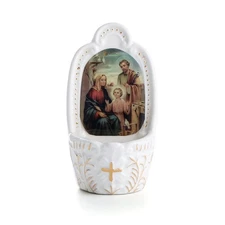 Porcelain Holy Family Catholic Holy Water Font for Entrance of Home Church Wa...