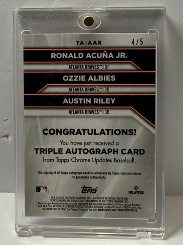 2023 Topps Chrome Update Riley, Acuna, Albies Triple Auto /5 - Picture 6 of 6