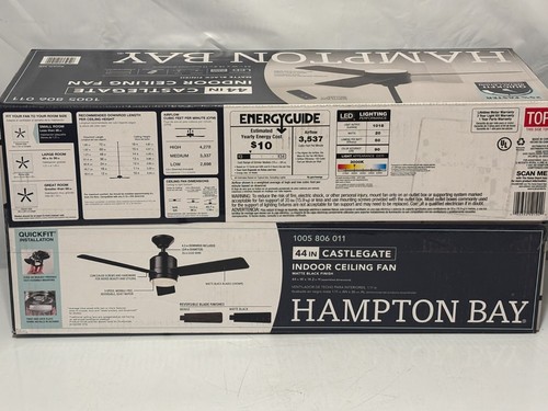 Hampton Bay 52192 Castlegate 44 in. LED Indoor Matte Black Ceiling Fan w/Remote - Picture 3 of 4