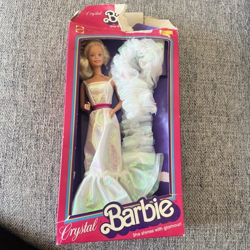 New ListingVintage Mattel Crystal Barbie Doll 1983 w/Boa & Box