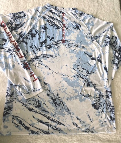 HUK Mossy Oak Performance Fishing Shirt Mens XL Blue White Long Sleeve UPF 50+ - Picture 2 of 13