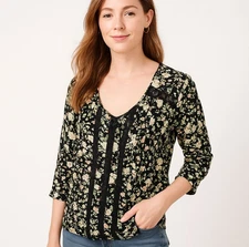 Anthropologie | Maeve Womens Celyn Lace Trim Inset Blouse 3/4 Sleeve Size 8