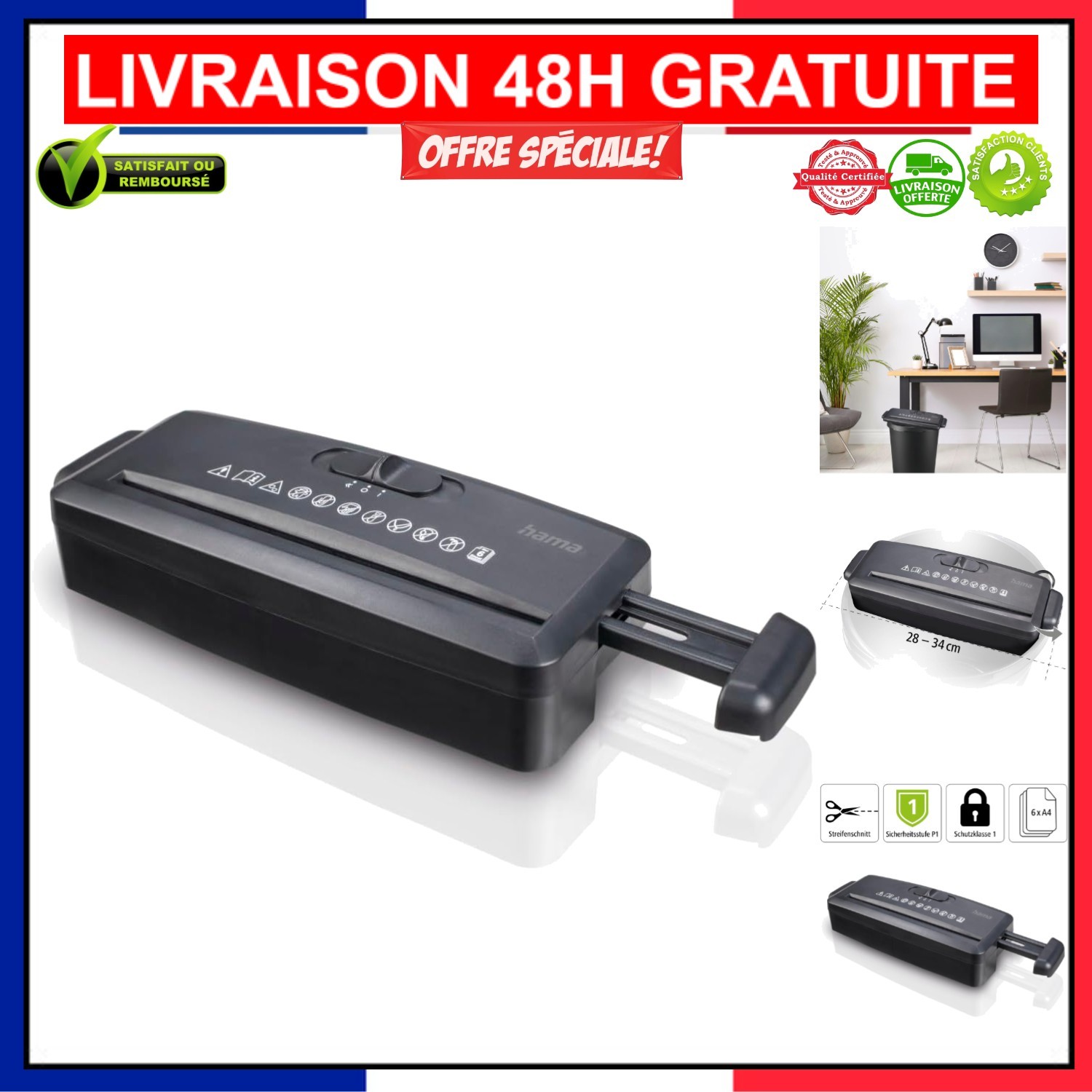 Hama Mini S6 destructeur papier anti bourrage pour détruire vos factures de 6 pages