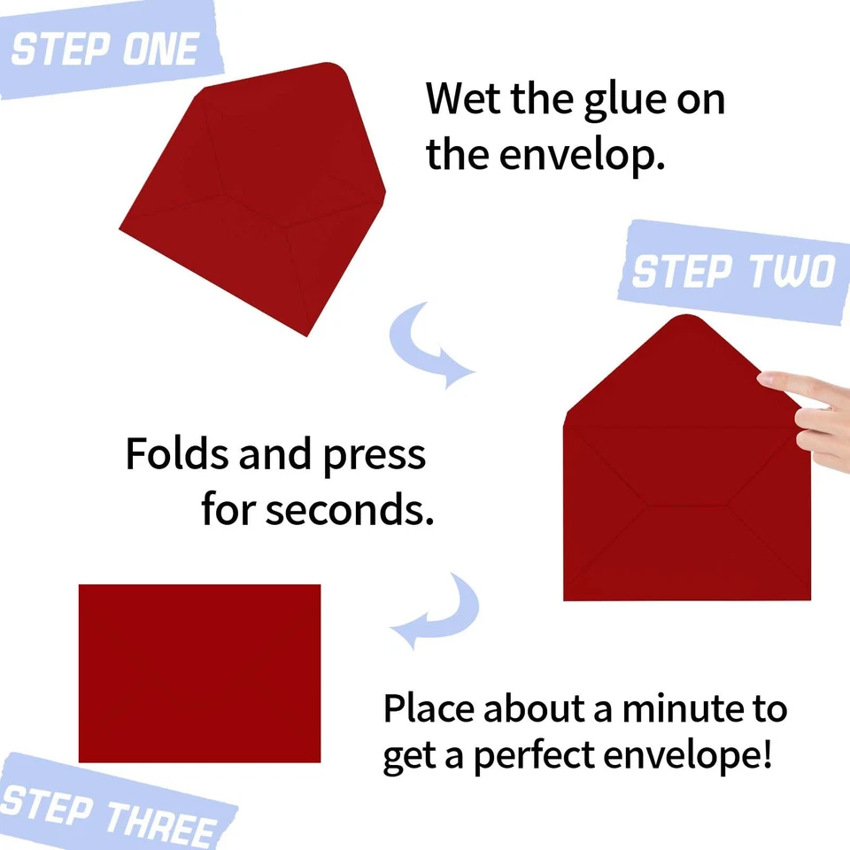 Paquete de 100 sobres rojos A7, 5x7, 5,25x7,25, solapa en V, invitación, boda, tarjeta Foto 3 de 4