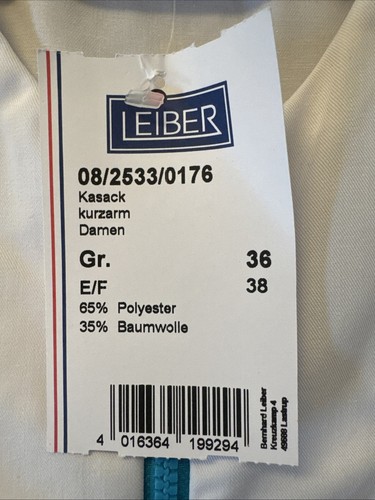 Leiber Kasack 08/2533/0176Kurzarm Damen Mit Reißverschluss Gr. 36 - Weiß/türkis - Bild 5 von 8