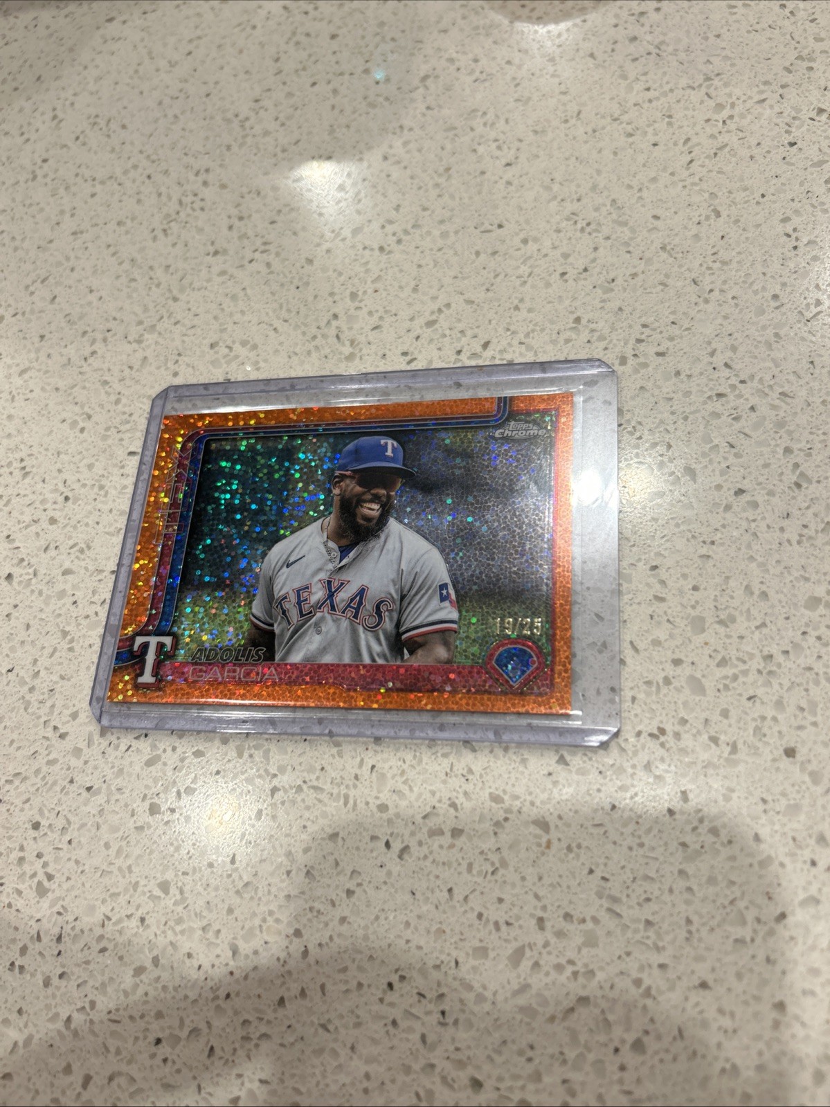 2025 Topps Chrome Adolis Garcia Image Variation Orange Speckle /25 #293 Rangers