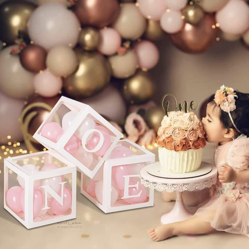 1St Birthday Party Decoration Boxes for Boys & Girls, 3 Pcs White Balloon Boxes - Picture 5 of 12