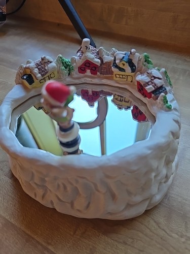 Vintage Weihnachten musikalischer magnetischer Eislaufbär auf Teich in Box, FHP Albany NY - Bild 4 von 15