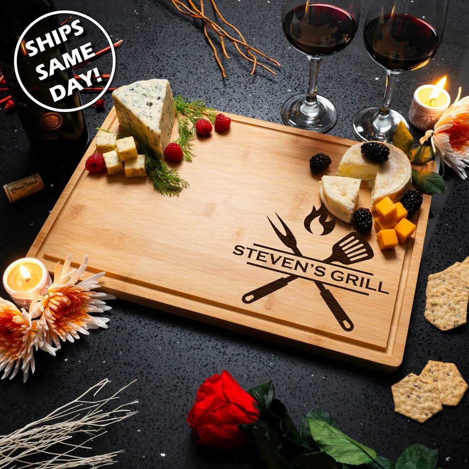 Tabla de cortar de bambú personalizada grabada bandeja de charcutería parrilla de barbacoa Foto 3 de 4