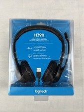 Logitech H390 Wired USB On-Ear Stereo Headphones with Mic Black PC Laptop NEW