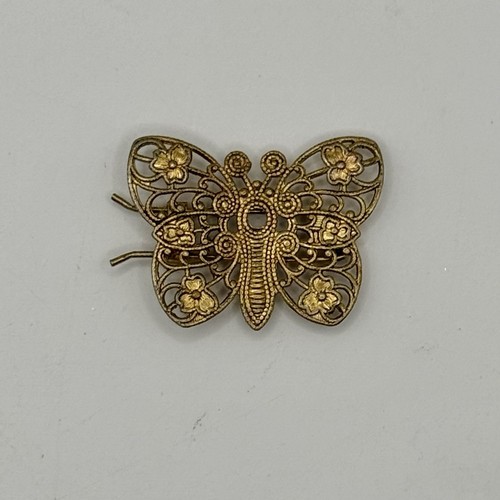 Vintage Fillligree Schmetterling Clip flach gestempelt Messing verziert - Bild 4 von 5