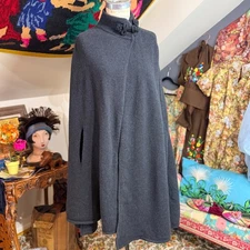 VTG Cashmere Blend Dark Gray Knit Cape High Neck - SOOO soft ! - One Size