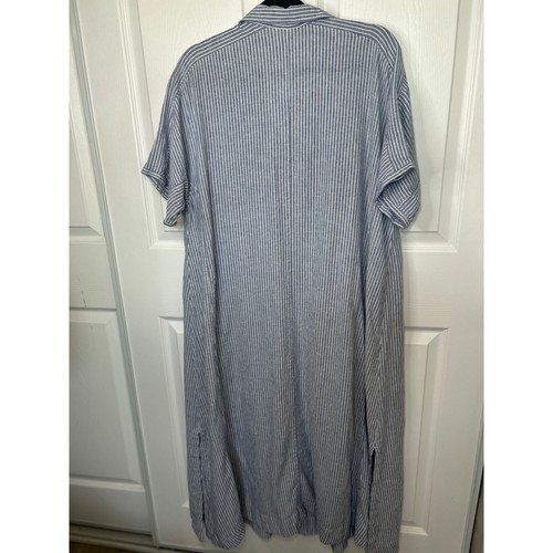 Lucky Brand Damen XL gestreiftes Midi Hemdblusenkleid Leinenmischung blau weiß Taschen - Bild 7 von 7