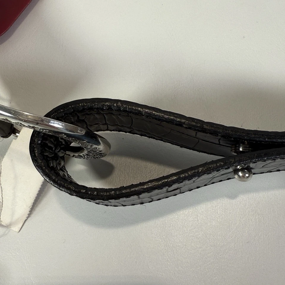 Винтажный 1995 Brighton женщин ремень текстурированный серебряная пряжка черный 1 3/8» Sz L 32-34» - Изображение 4 из 4