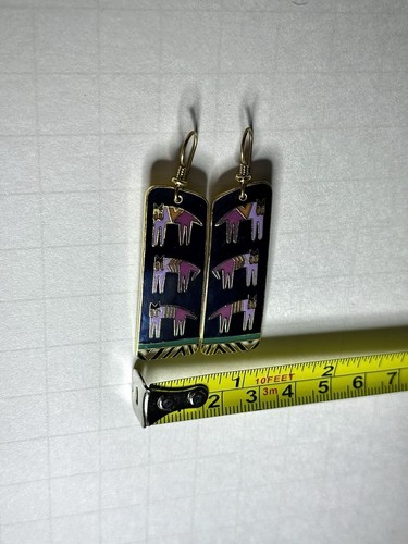 Laurel Burch Hieroglyphen Katzen Ohrringe 14K GP Emaille Kunst Hänger 1,875 Zoll