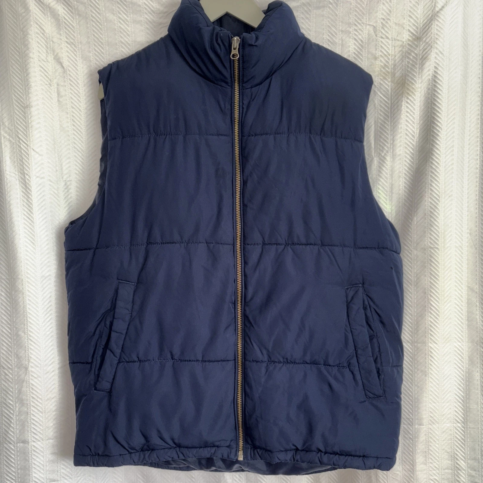 Gap Mens Puffer Vest Navy Blue Size M Full Zip Thick Jacket Warm Winter Preppy