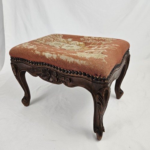 Viktorianischer Nadelspitze Fußhocker Hocker Ottomane geschnitzte Holzbeine Französisch Louis XV - Bild 4 von 11