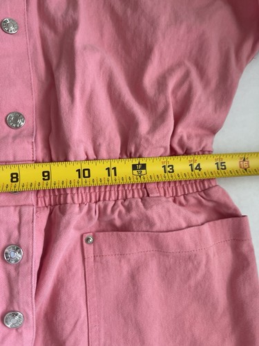 Dokotoo Size Med Boutique Pink Shortalls Romper Cotton Button Down Short Sleeve - Picture 9 of 9