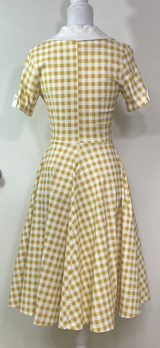 Women's Gown Town Yellow Gingham 1950s-style Fit & Flare Dress Sz. S R10-56 - Picture 2 of 5
