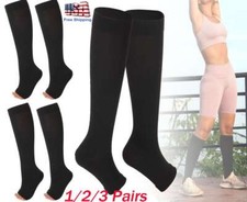 Womens Mens 15-20mmHg Zipper Compression Socks Knee High Medical Toeless Support