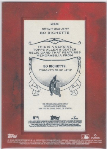 Mini reliquia enmarcada Topps Allen & Ginter 2022 Bo Bichette Blue Jays - Imagen 2 de 2