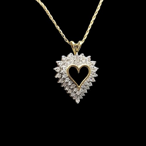 Beautiful 10K Yellow & White Gold 1.50 CTW Natural Diamond Heart Pendant - Imagen 6 de 8