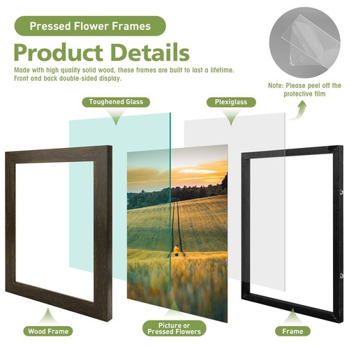 11x14 Floating Picture Frame Dark Brown Wood Pressed Flower Hanging Hardware 2 P - Picture 3 of 9