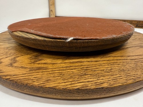 Vtg Hardwood Oak LAZY SUSAN Rotating Serving Platter Tray Beveled Edge 14” HEAVY - Picture 7 of 10