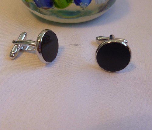Silvered solid brass Imitate black agate round shape Cufflinks  Dia 15mm  - Picture 1 of 4