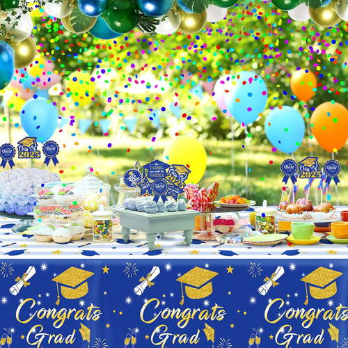 Graduation Tablecloth Party Decorations 2025 3 Pack Blue Large Size 54"X108" Con - Picture 5 of 12
