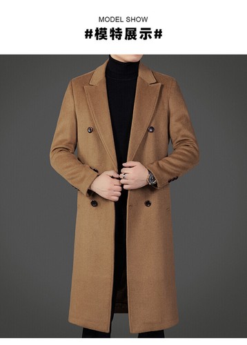 Abrigo de lana largo hasta la rodilla abrigo de doble cara engrosado cortavientos para hombre - Imagen 11 de 17