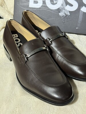 Boss Colby Leather Loafers Men's Us Size Solid Buckle Logo