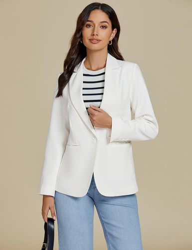 Dressy Blazers for Women Button Long Sleeve Lapel Business Casual Outfits Office - Picture 4 of 7