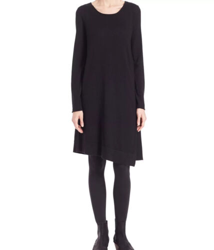EILEEN FISHER (XS ) JEWEL NECK BLACK LS ITALIAN MERINO DRESS NWT MSRP$278 - Picture 4 of 12
