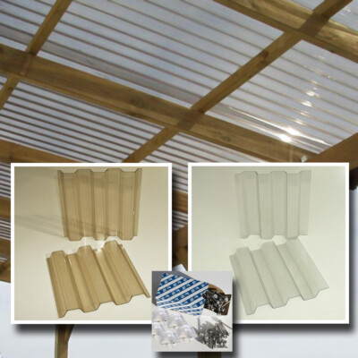 PVC Wellplatten 6x3 m, Lichtplatten Set hagelfest mit Befestigung, klar + bronze