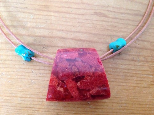 Barse Turquoise Red Coral 925 Sterling Silver Leather Cord Pendant Necklace