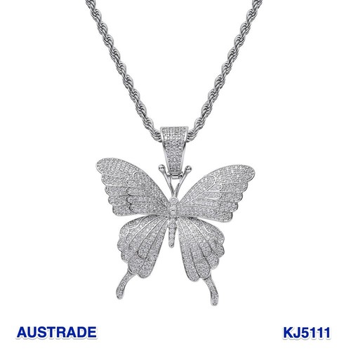 Cubic Zircon Butterfly Pendants Necklace Hip Hop Necklace Party Jewelry Gift - Picture 6 of 7