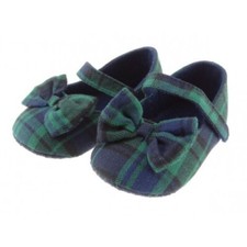 GIRLS Tartan BOOTS With Bow in Black Watch 0-6M TO 18-24M