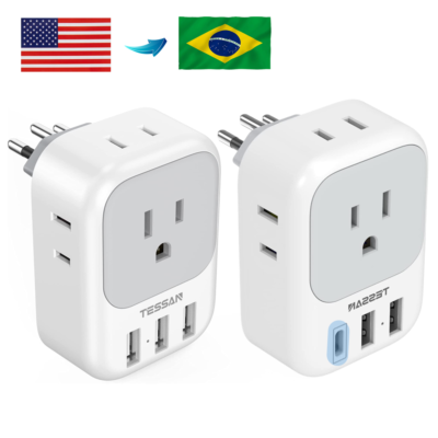 #ad Brazil Power Plug Adapter 4 Outlet 3 USB Type N Portable for US to Brazilian $18.99
