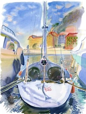 Yacht France ORIGINAL Watercolor Painting French Riviera Seascape Realism art