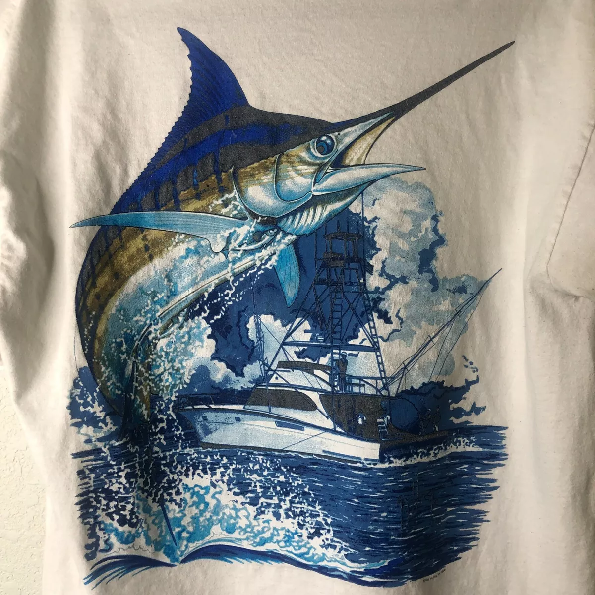 Guy Harvey Blue Water T Shirt White 2006 issue SS Marlin Fishing Boat  Cotton