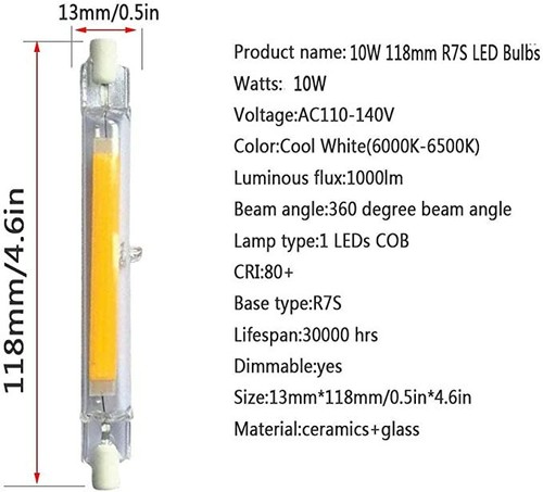LED R7S Lamp 20W 110V LED Dimmable Corn Bulb 118mm Replace Halogen Spot Light - Picture 5 of 9