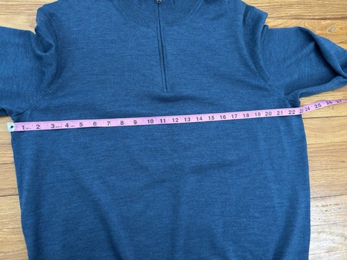 HUGO BOSS 1/4 ZIP BLUE SWEATER EXTRAFINE MERINO WOOL MADE IN TURKEY SLIM FIT XXL - Picture 7 of 13