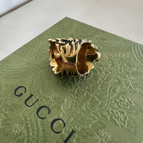 NEW Gucci Lion Head Gold Ring Black Stone Size 10 IT 5.25 US - Picture 7 of 9