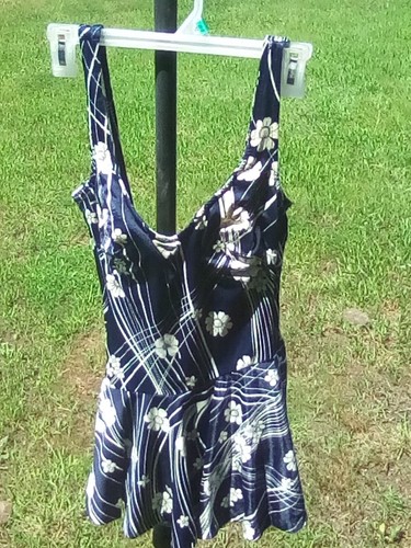 Womans one piece swimsuit w/skirt. blue and white size 11-12