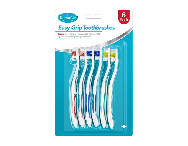 Easy Grip Toothbrushes Assorted Colours - Pack of 6