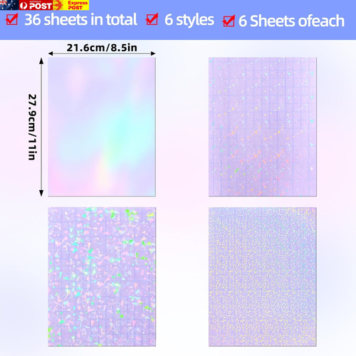 36 Sheets Holographic Sticker Paper, Transparent Holographic Vinyl Laminate Film - Picture 3 of 7