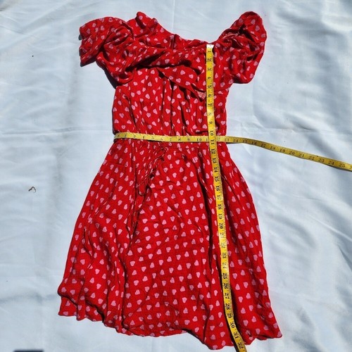 Vivi Red With Pink Hearts Dress Size Medium Off The Shoulder And Waist Tie - Picture 3 of 8